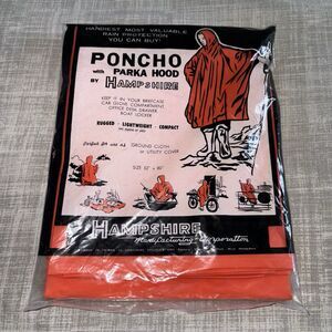 Vintage Hampshire Rain Poncho Parka Hood 52x80 Ground Cloth Orange 1980s NOS New